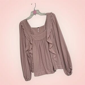 Free People Mauve Ruffle Blouse ~ Size Medium ~‎ Cottage Comfort